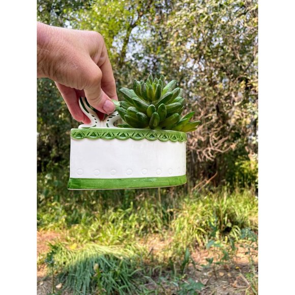 Vintage 1960s Ceramic SAD Iron Planter Vase floral - Picture 4 of 16